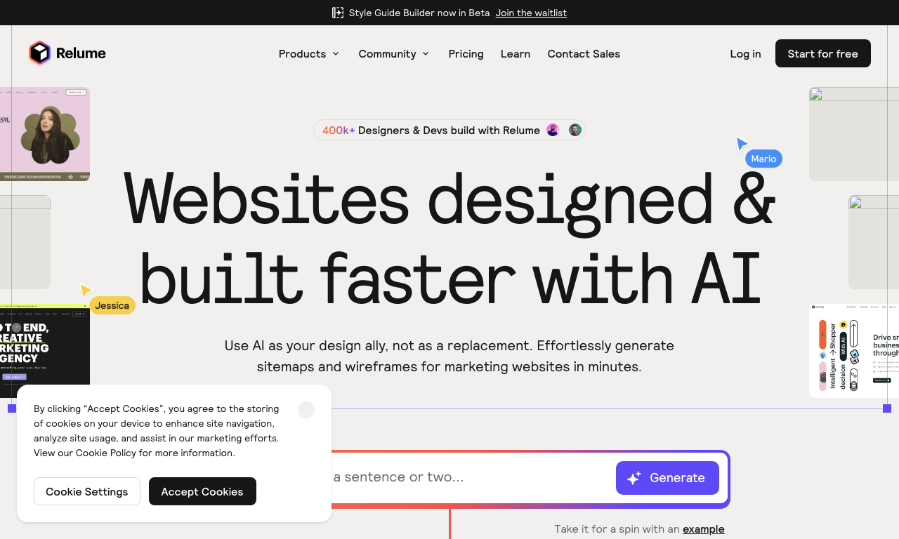 Relume AI — интерфейс