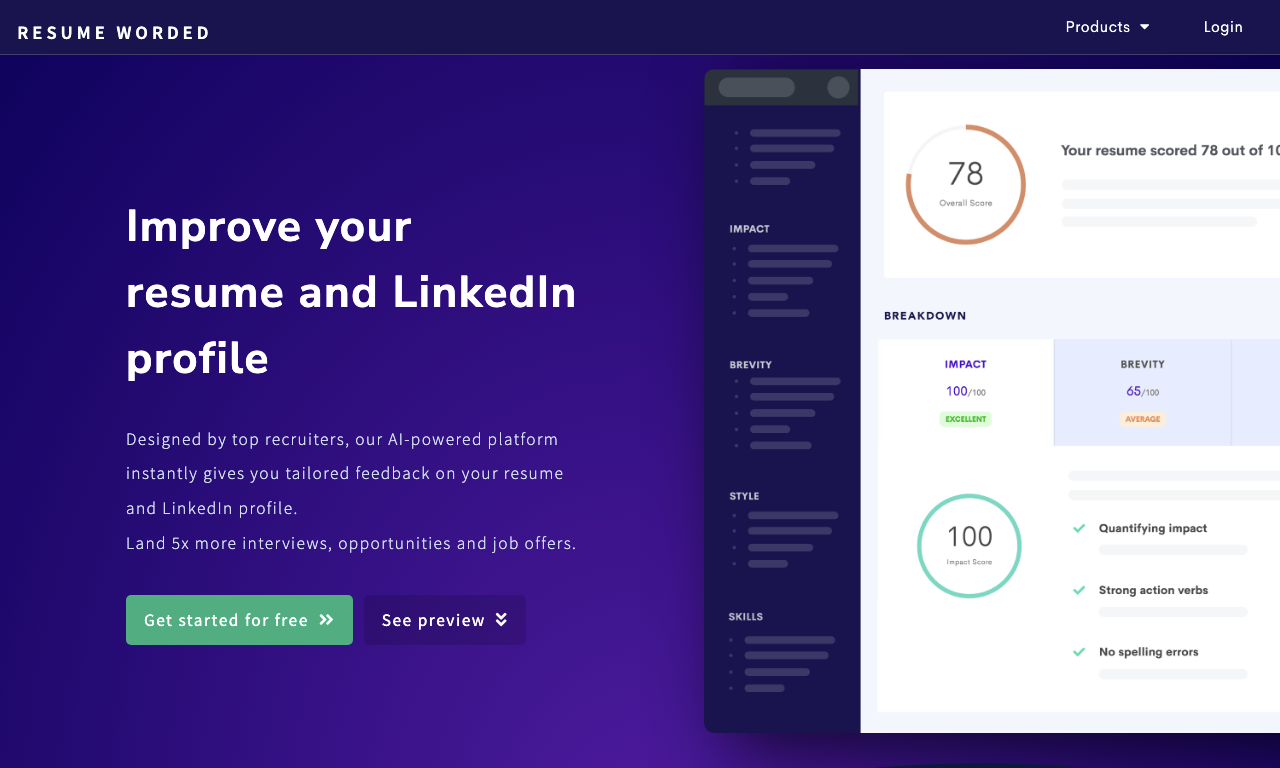 Resume Worded — интерфейс
