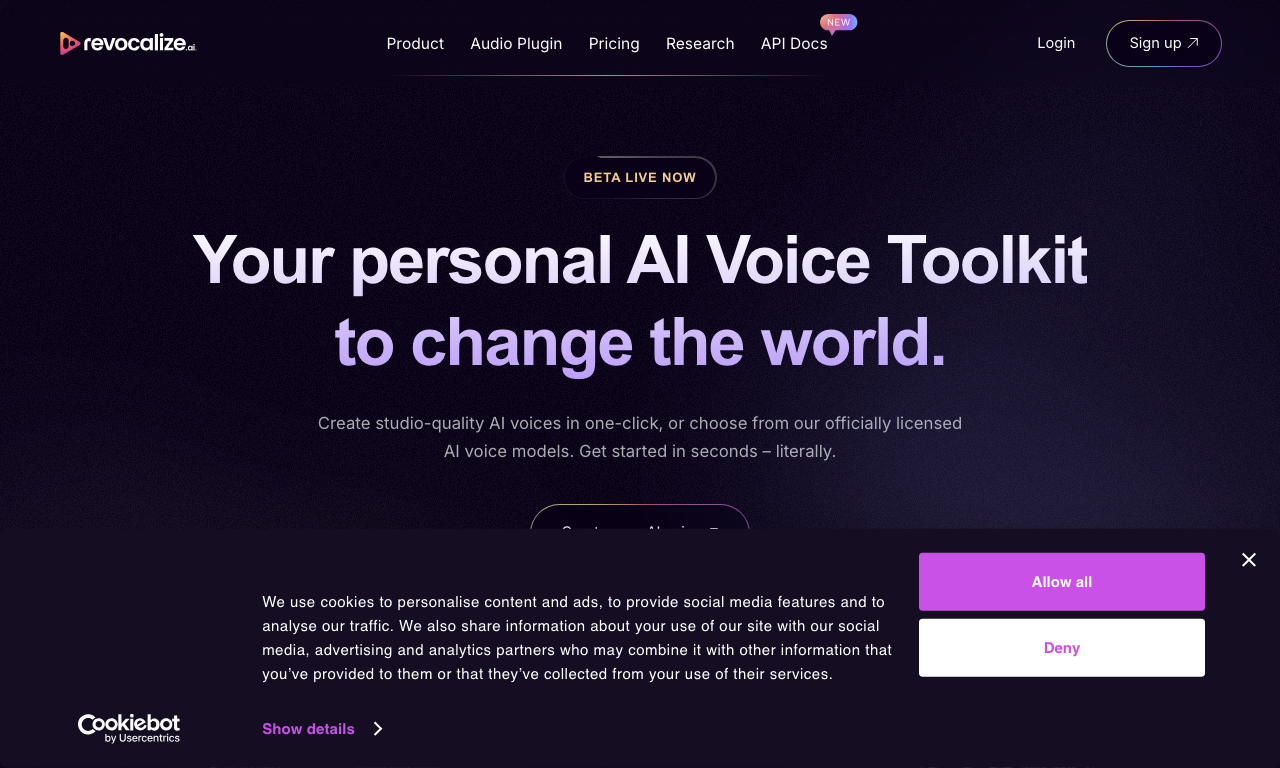 Revocalize AI — интерфейс