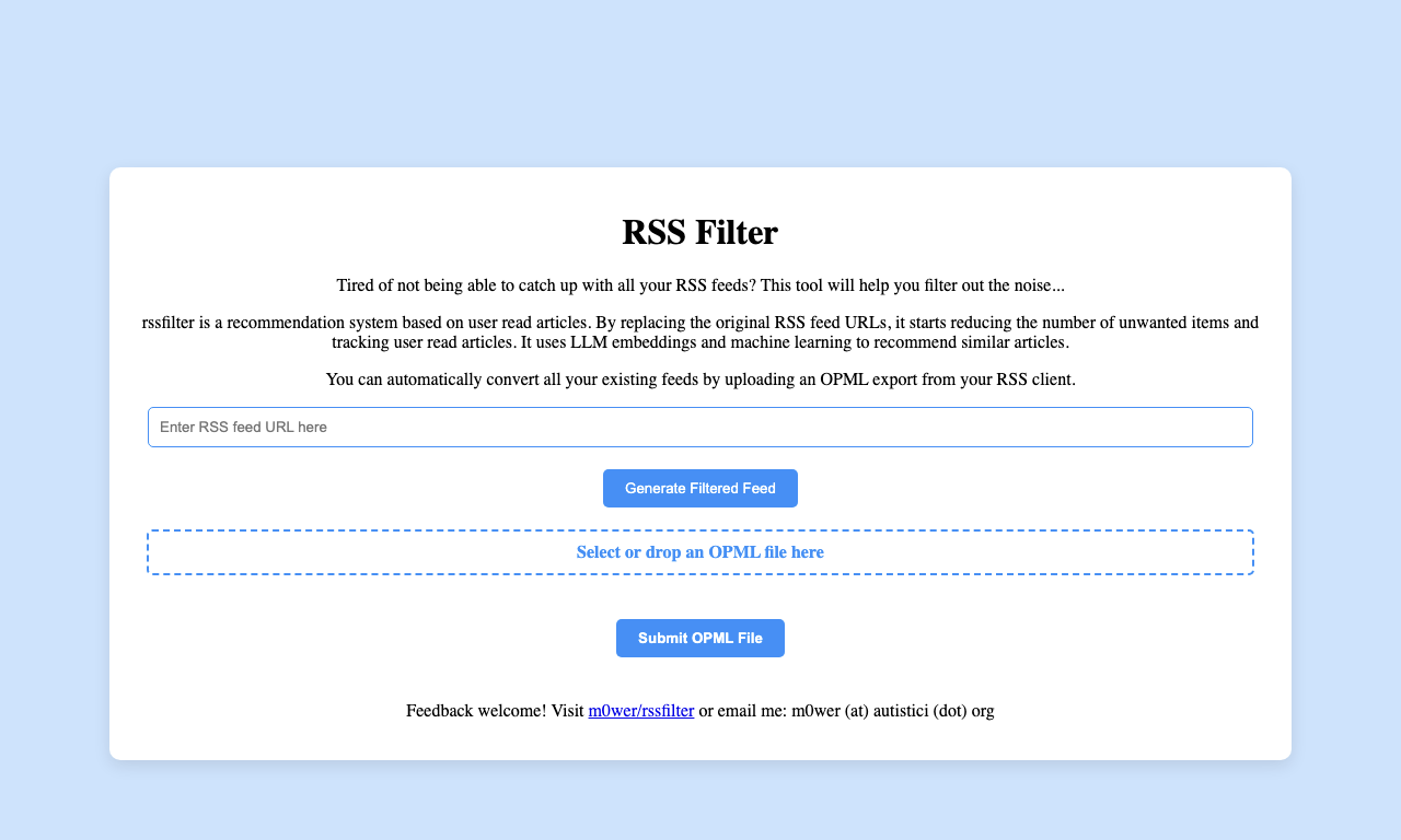 RSS filter — интерфейс