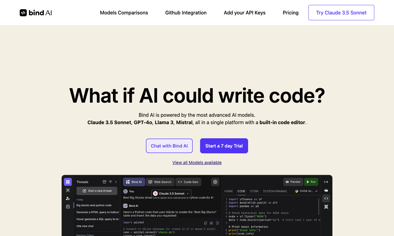 Bind AI — интерфейс