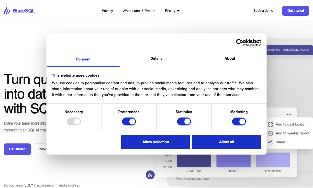 BlazeSQL — интерфейс