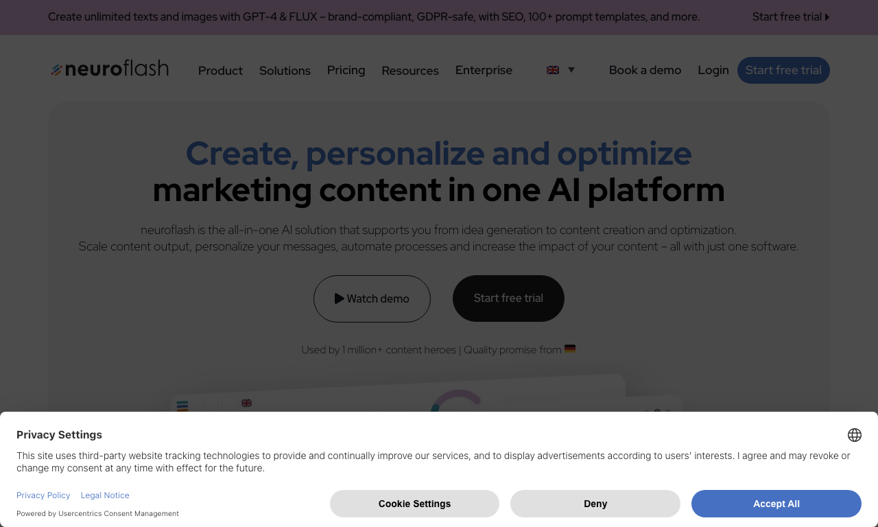 neuroflash — интерфейс