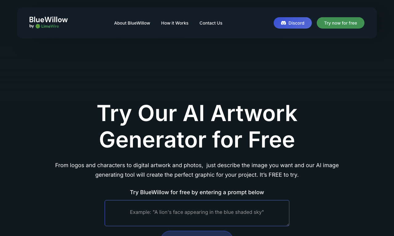 BlueWillow — интерфейс