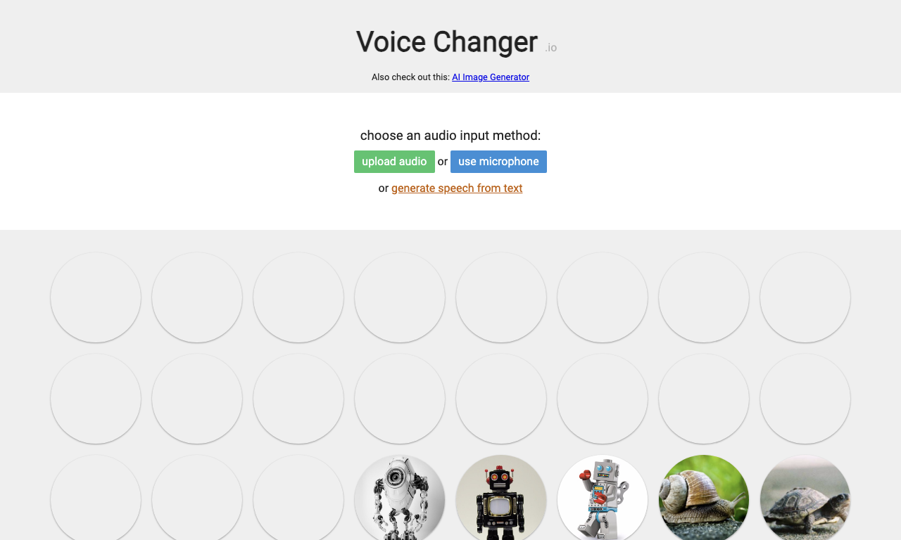 Voicechanger.io — интерфейс