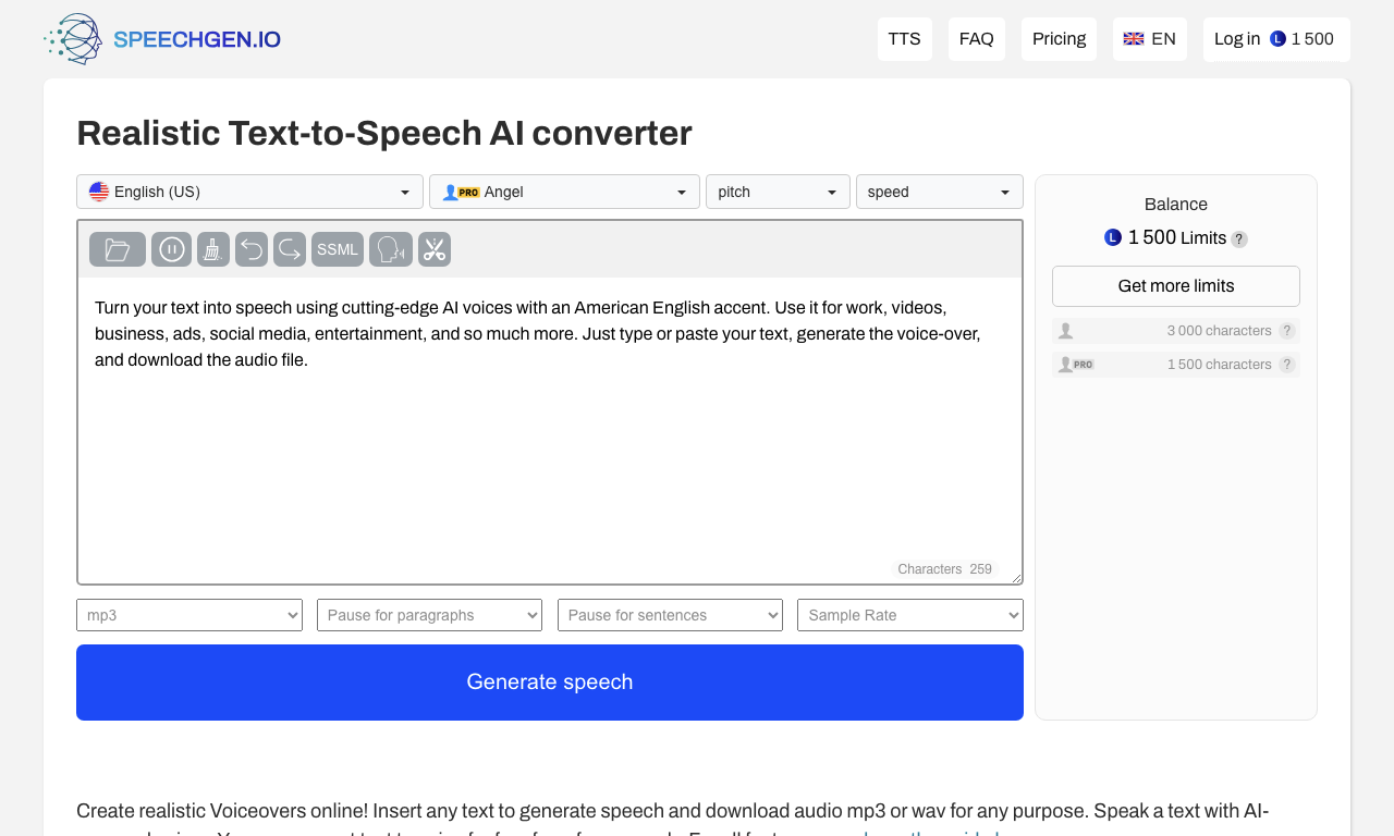 SpeechGen — интерфейс
