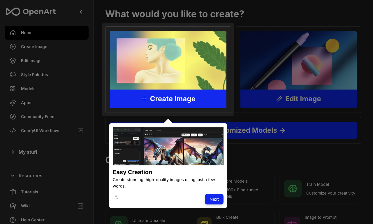 OpenArt — интерфейс