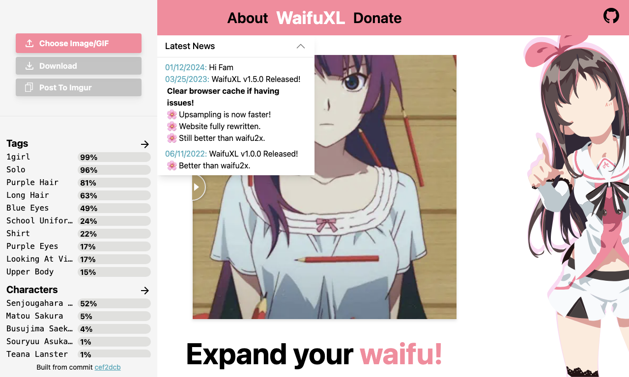Waifu XL — интерфейс