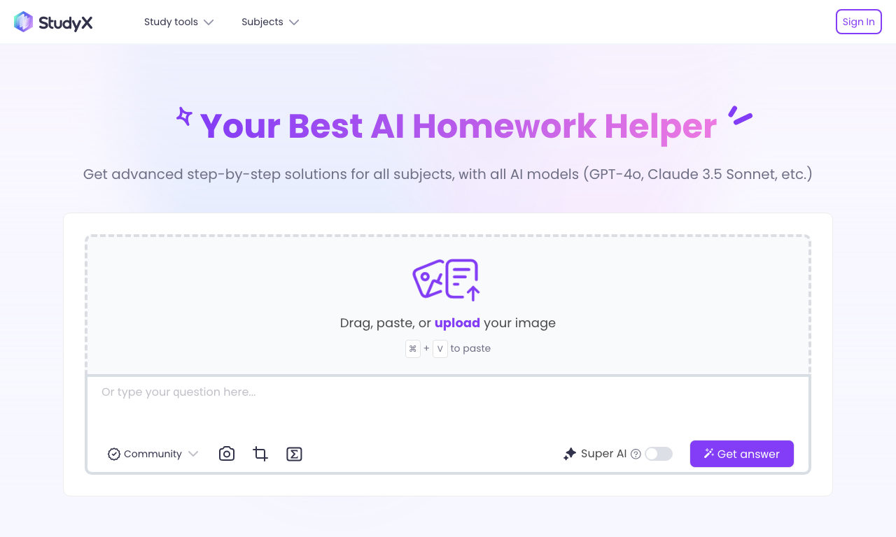 StudyX AI — интерфейс