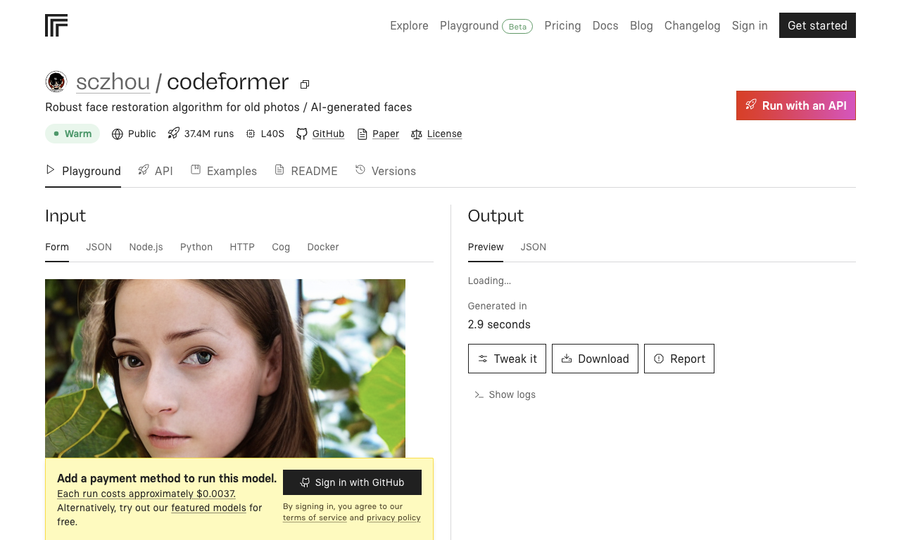 CodeFormer — интерфейс