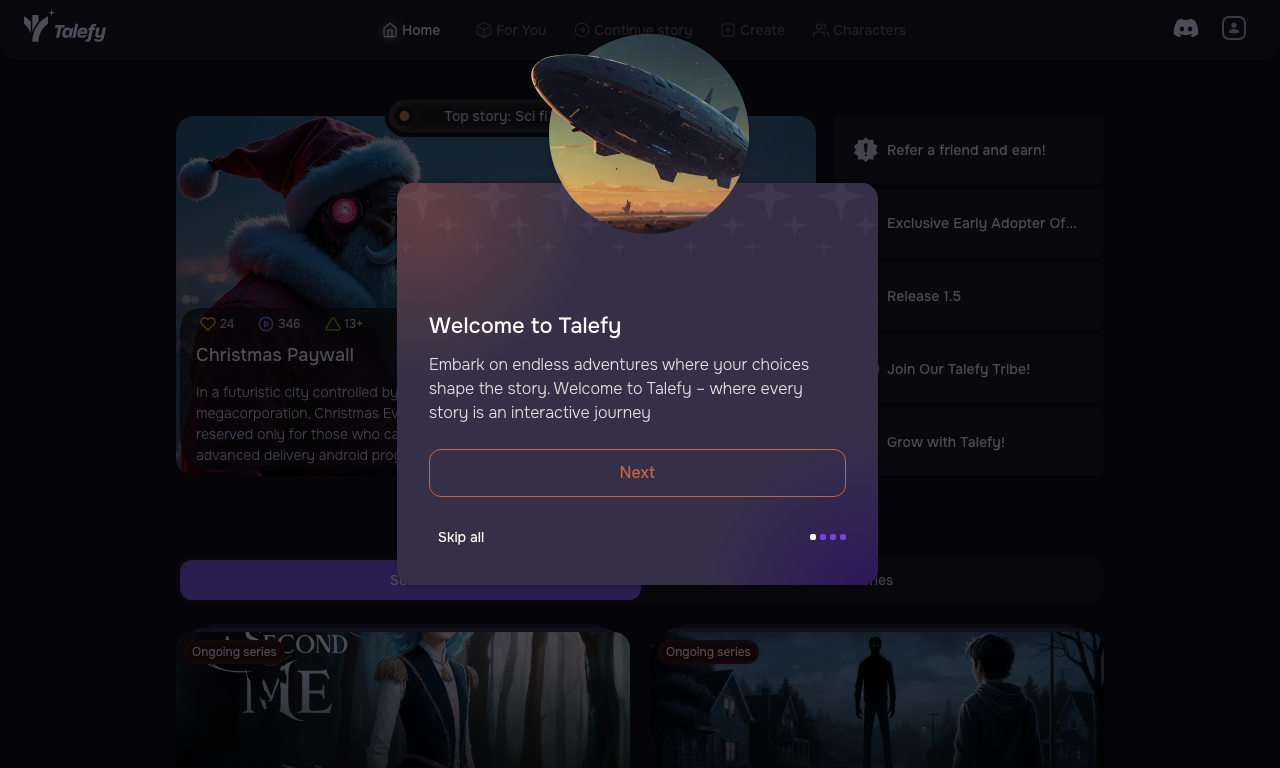 Talefy — интерфейс