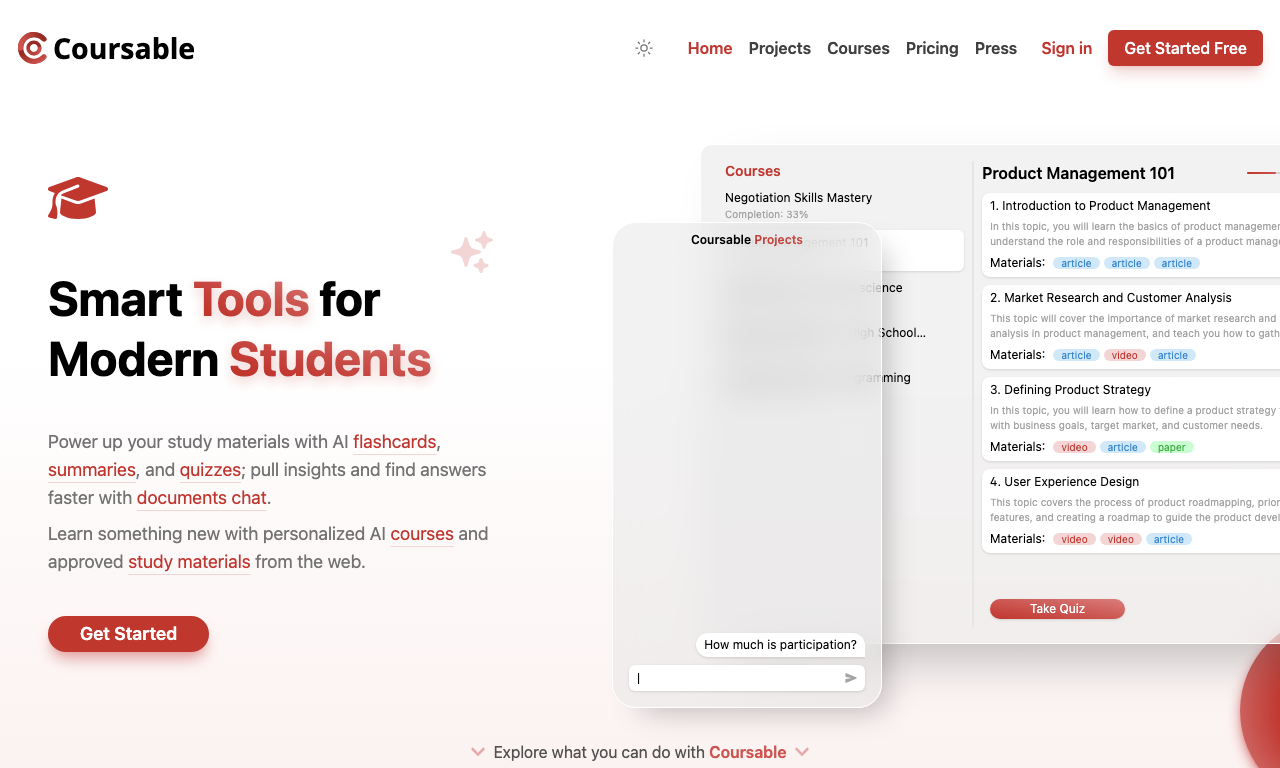 Coursable.io — интерфейс