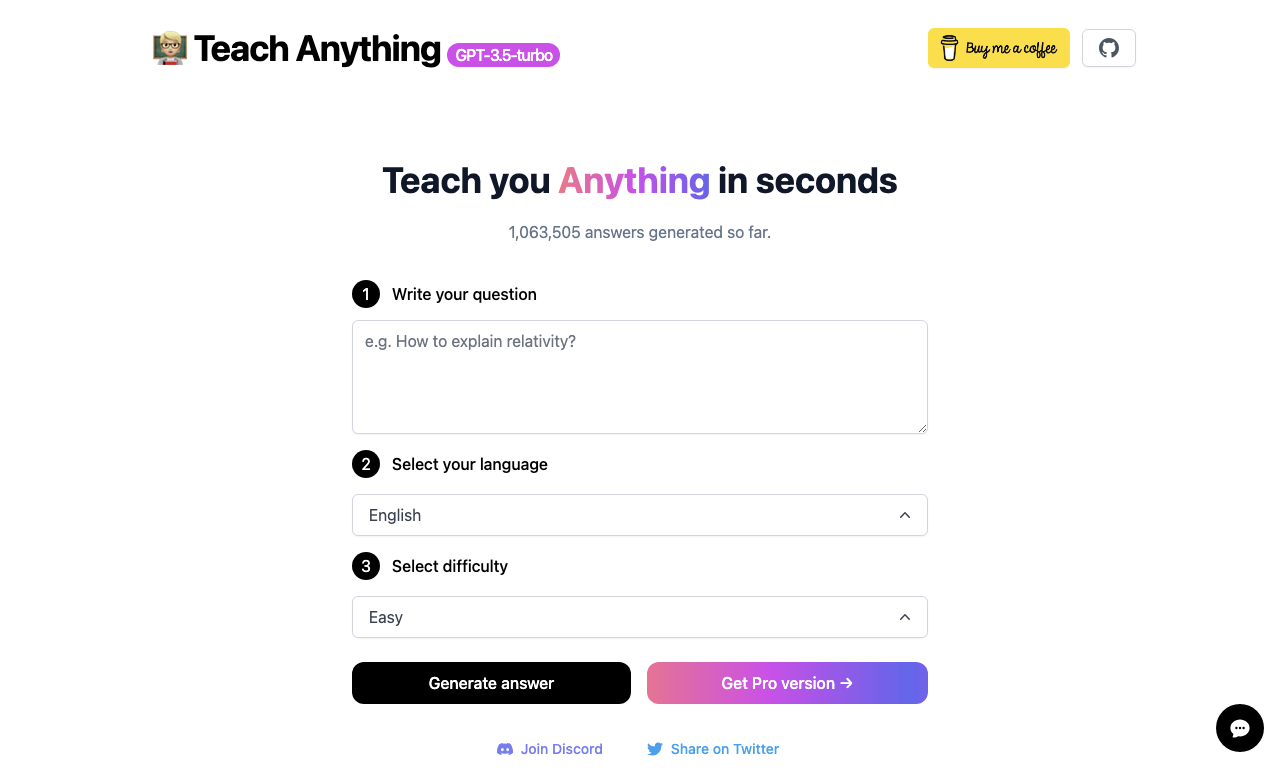 Teach Anything — интерфейс
