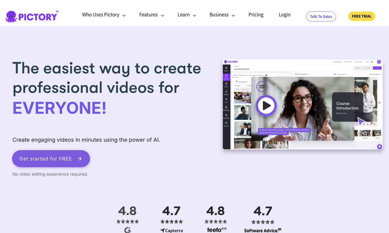Pictory AI — интерфейс
