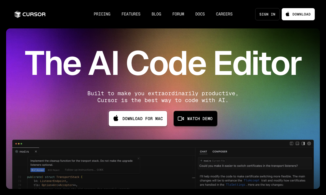 Cursor ai — интерфейс