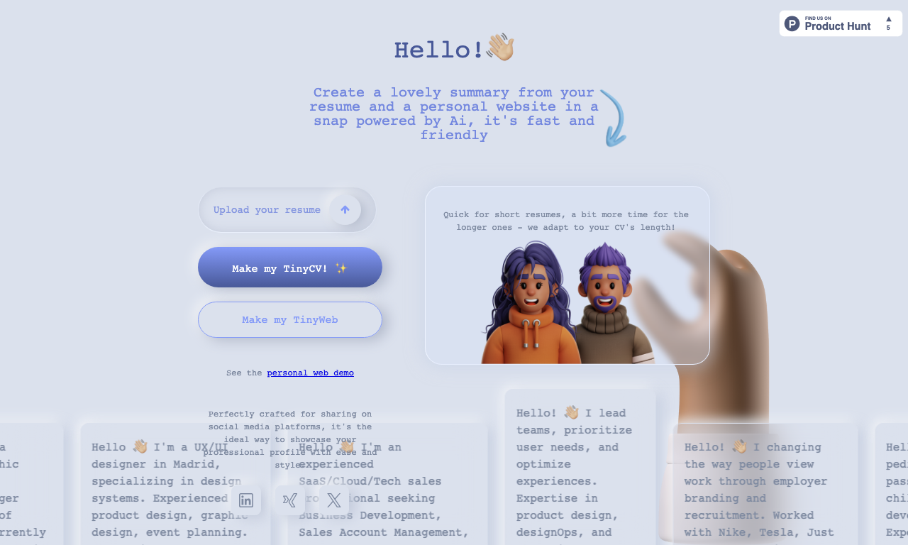 TinyCV — интерфейс