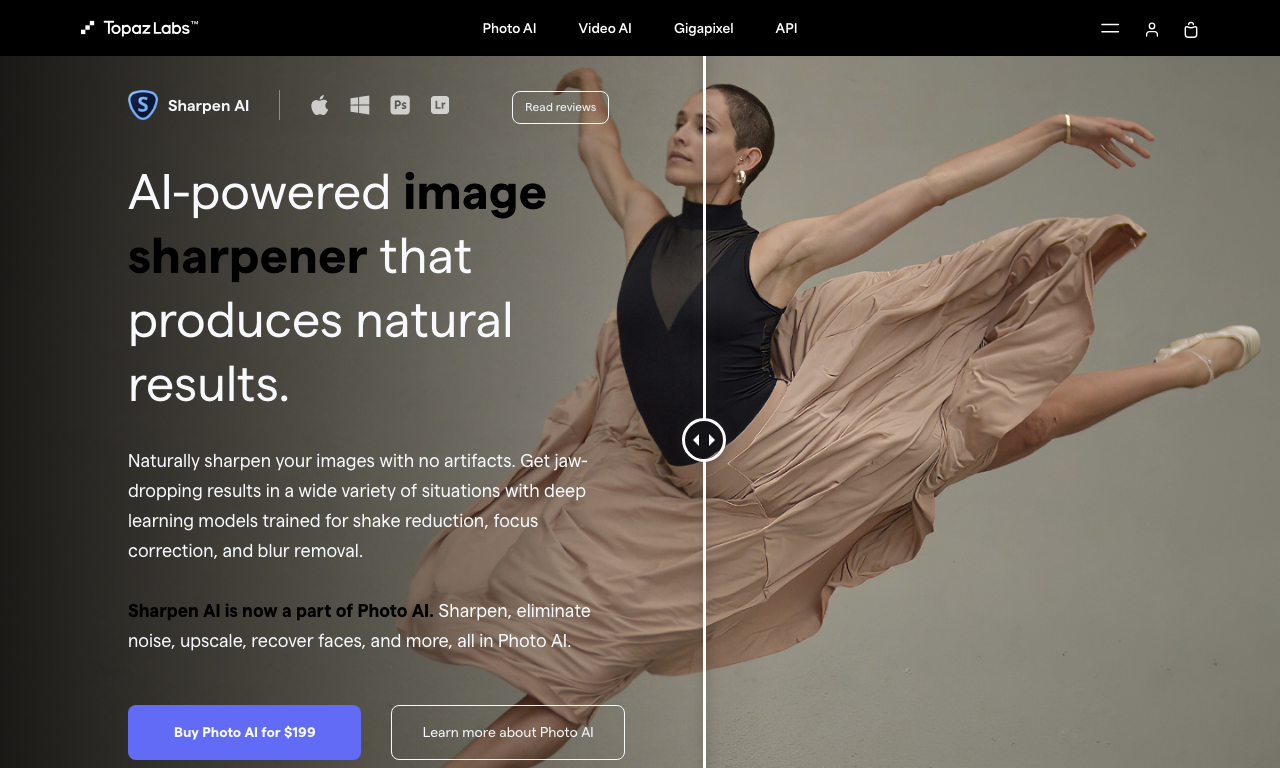 Topaz Sharpen AI — интерфейс