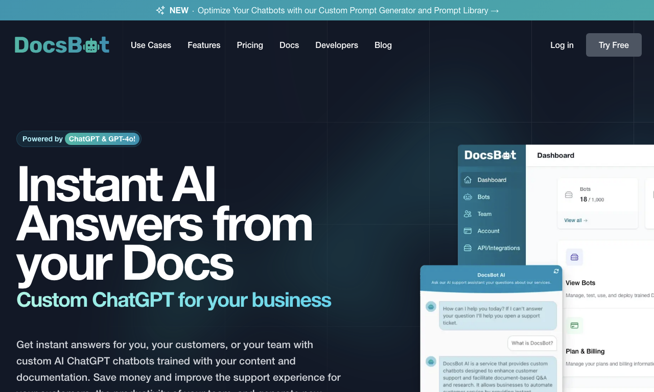 DocsBot AI — интерфейс