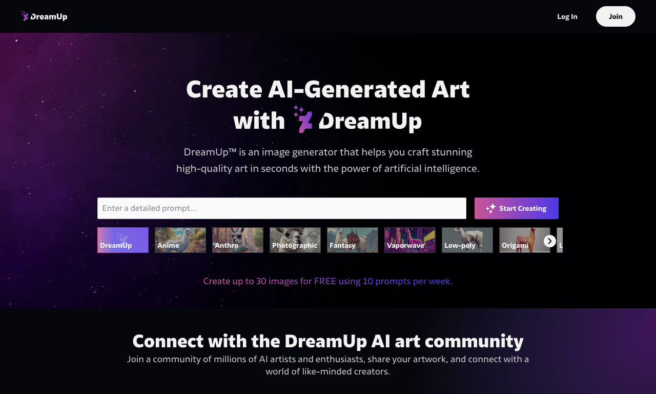 Dream Up — интерфейс