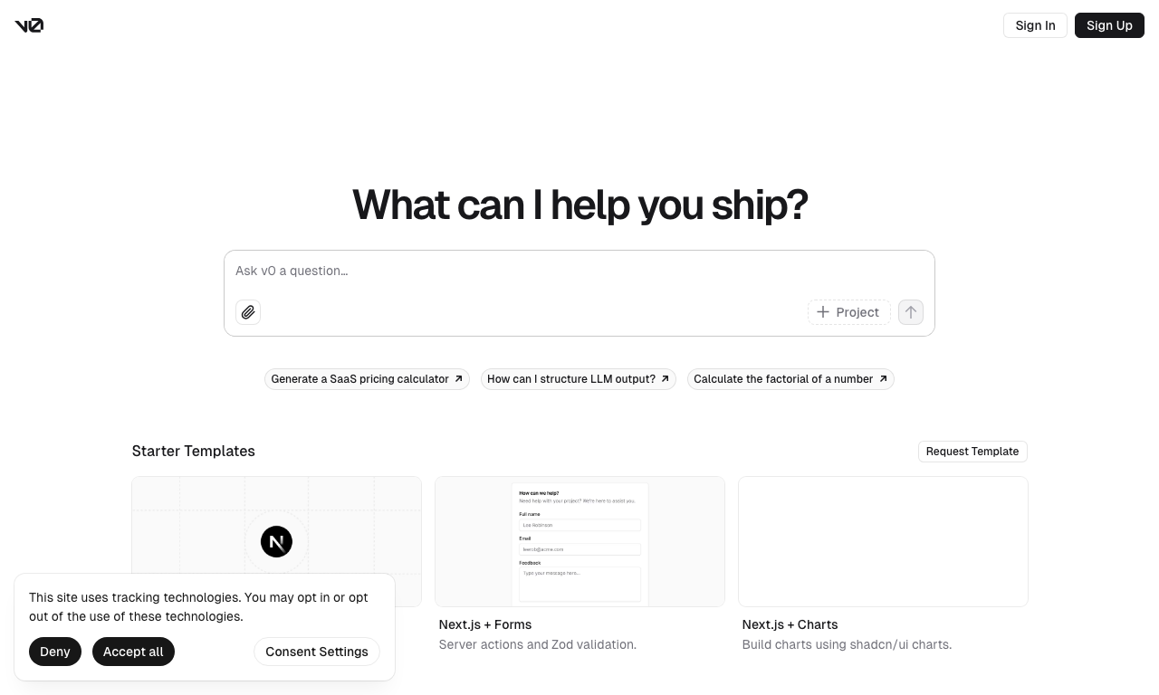 v0.dev by Vercel Labs — интерфейс