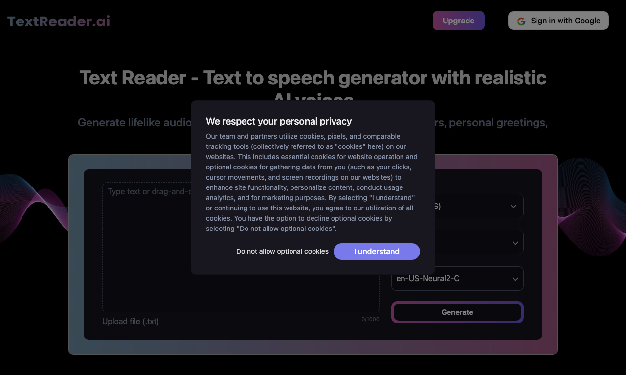 Text Reader — интерфейс