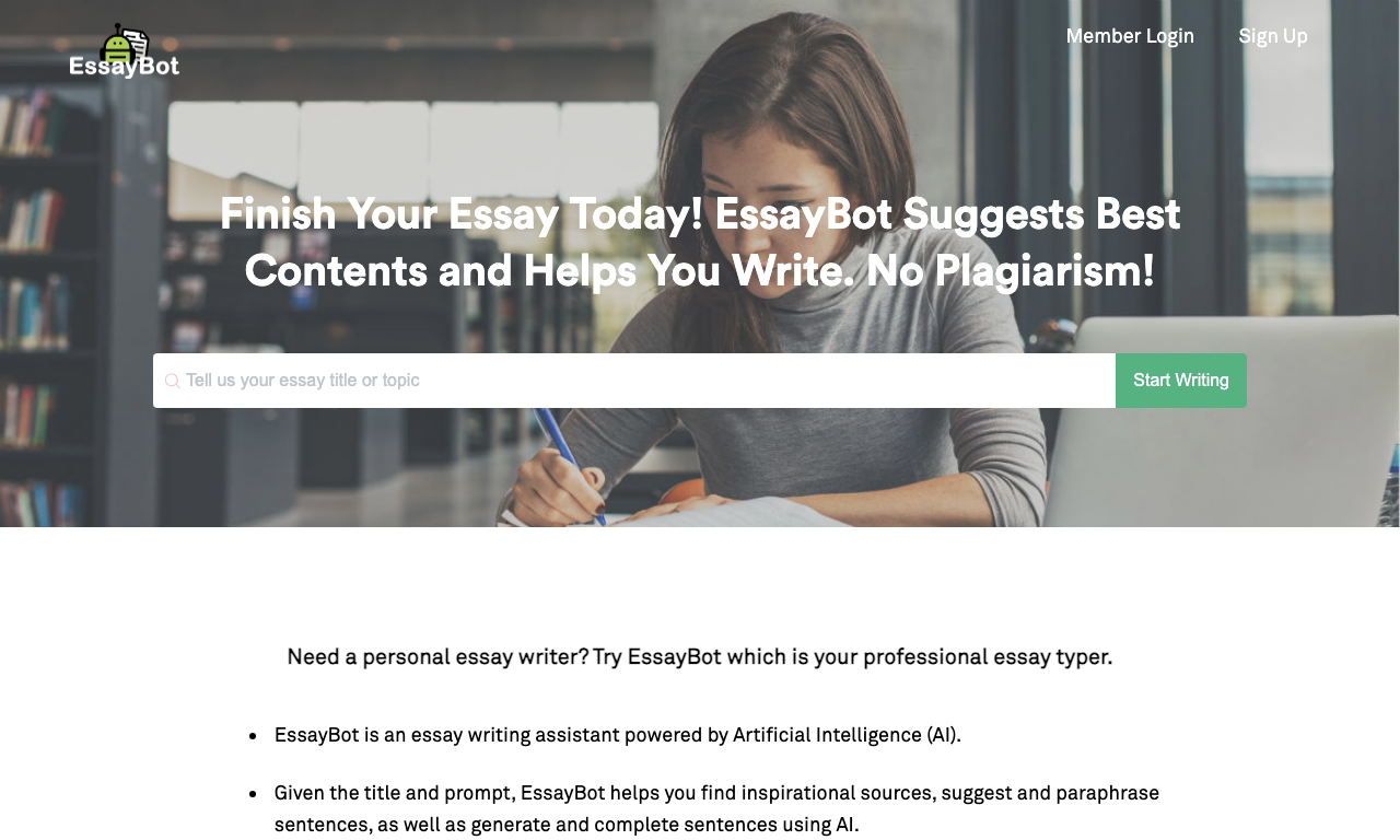Essaybot — интерфейс