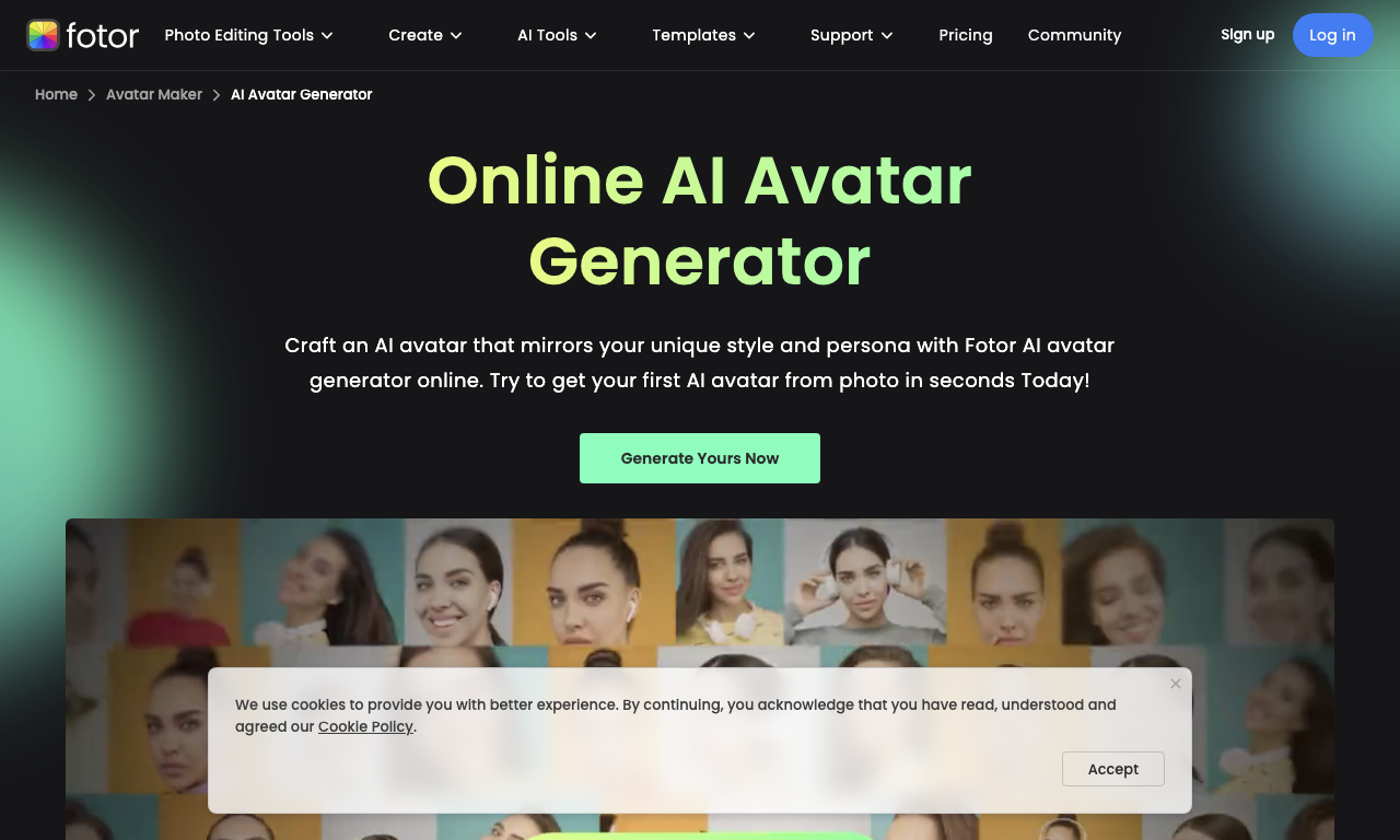 Fotor AI avatar generator — интерфейс