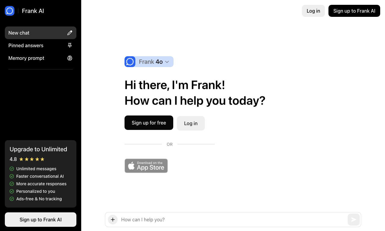 Frank AI — интерфейс