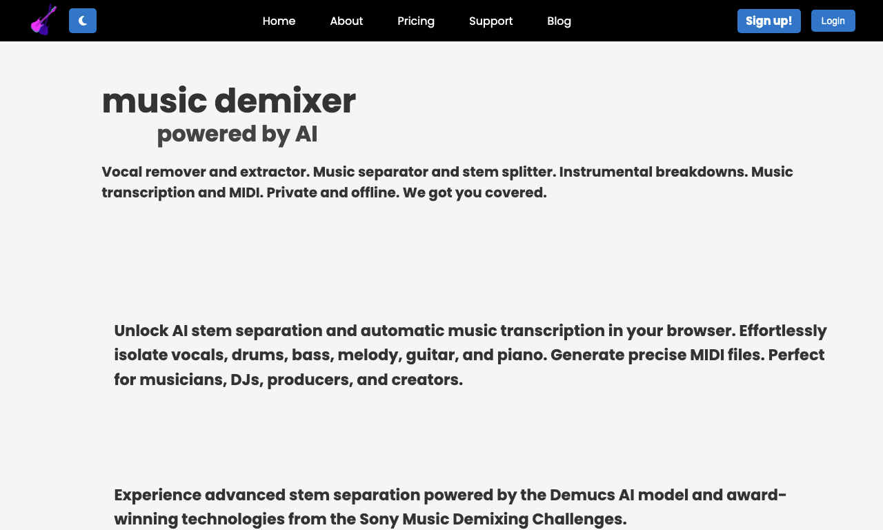 Free Music Demixer — интерфейс