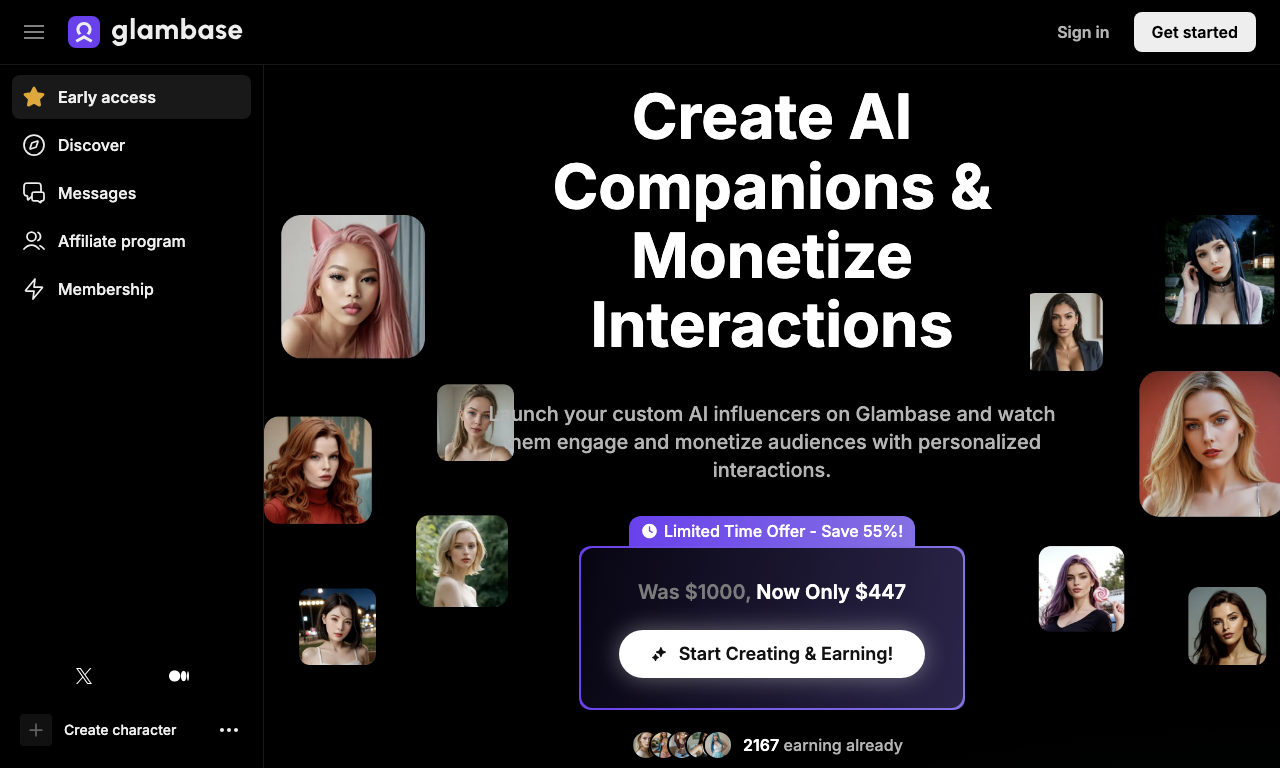 Glambase — интерфейс