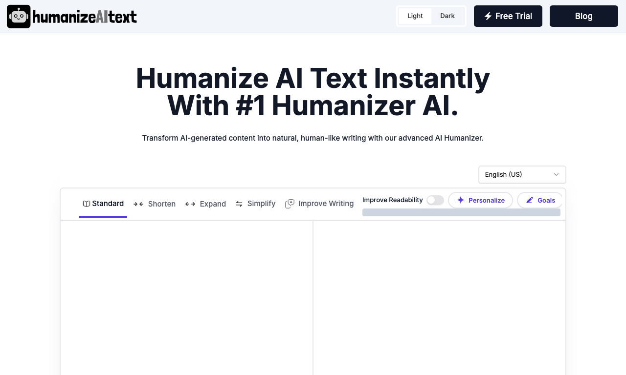 Humanize AI Text — интерфейс