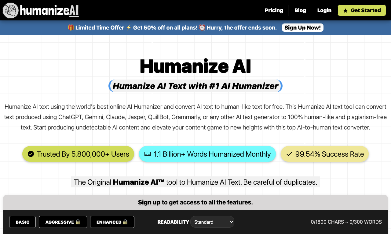 HumanizeAI.io — интерфейс