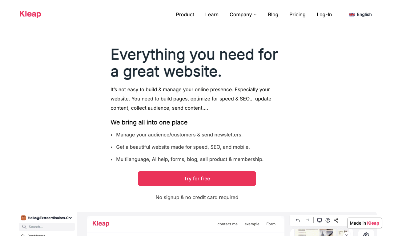 Kleap — интерфейс