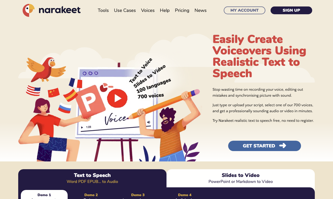 Narakeet — интерфейс