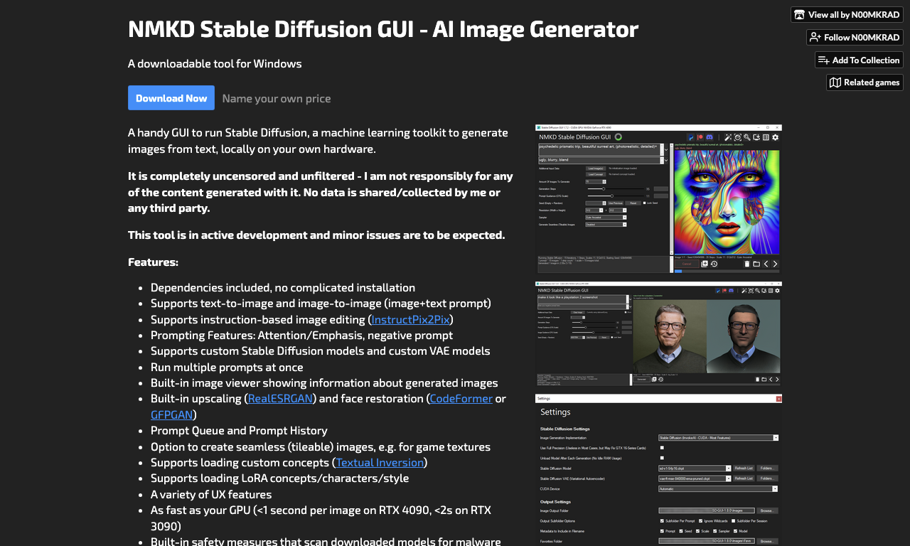 NMKD Stable Diffusion — интерфейс