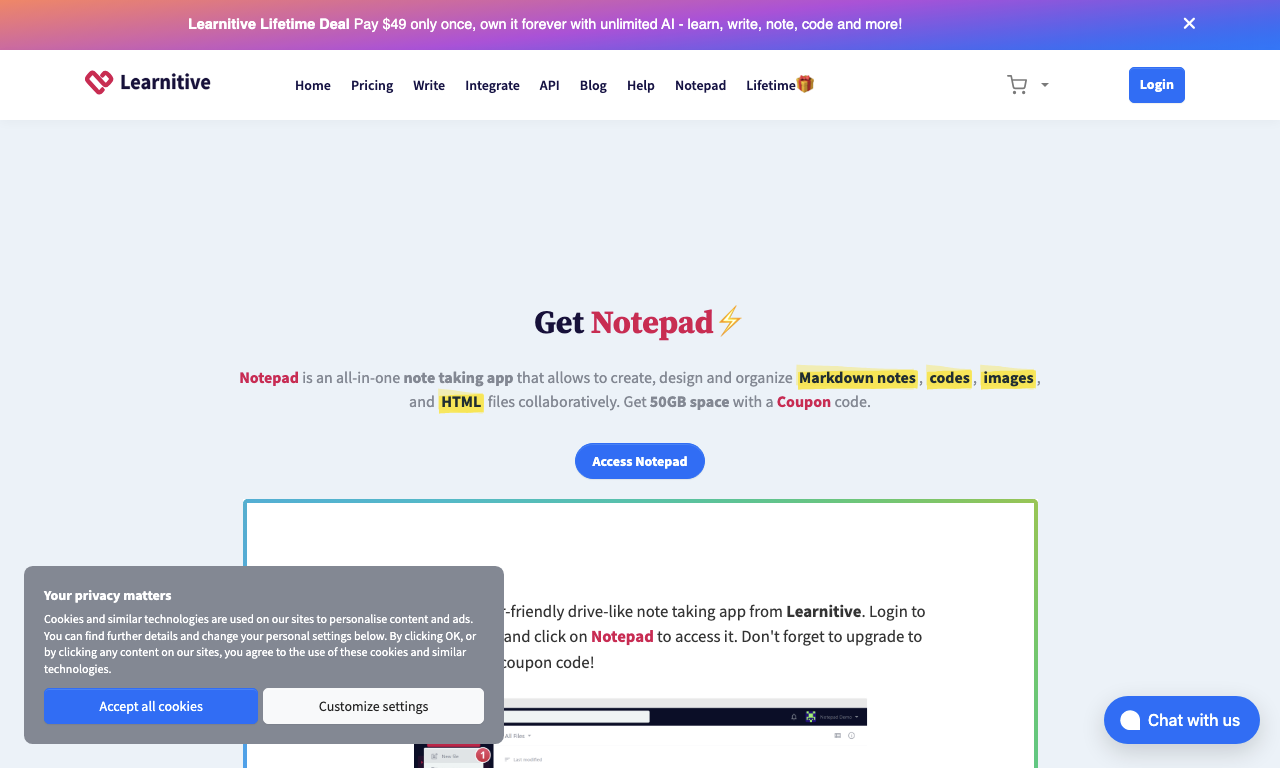 Notepad — интерфейс