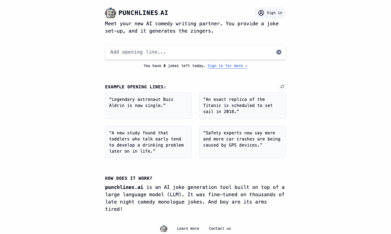 Punchlines AI — интерфейс