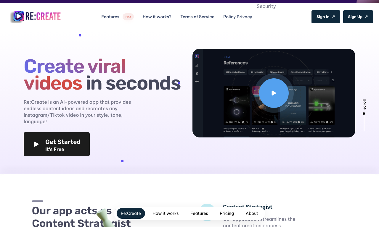 RE:Create Video — интерфейс