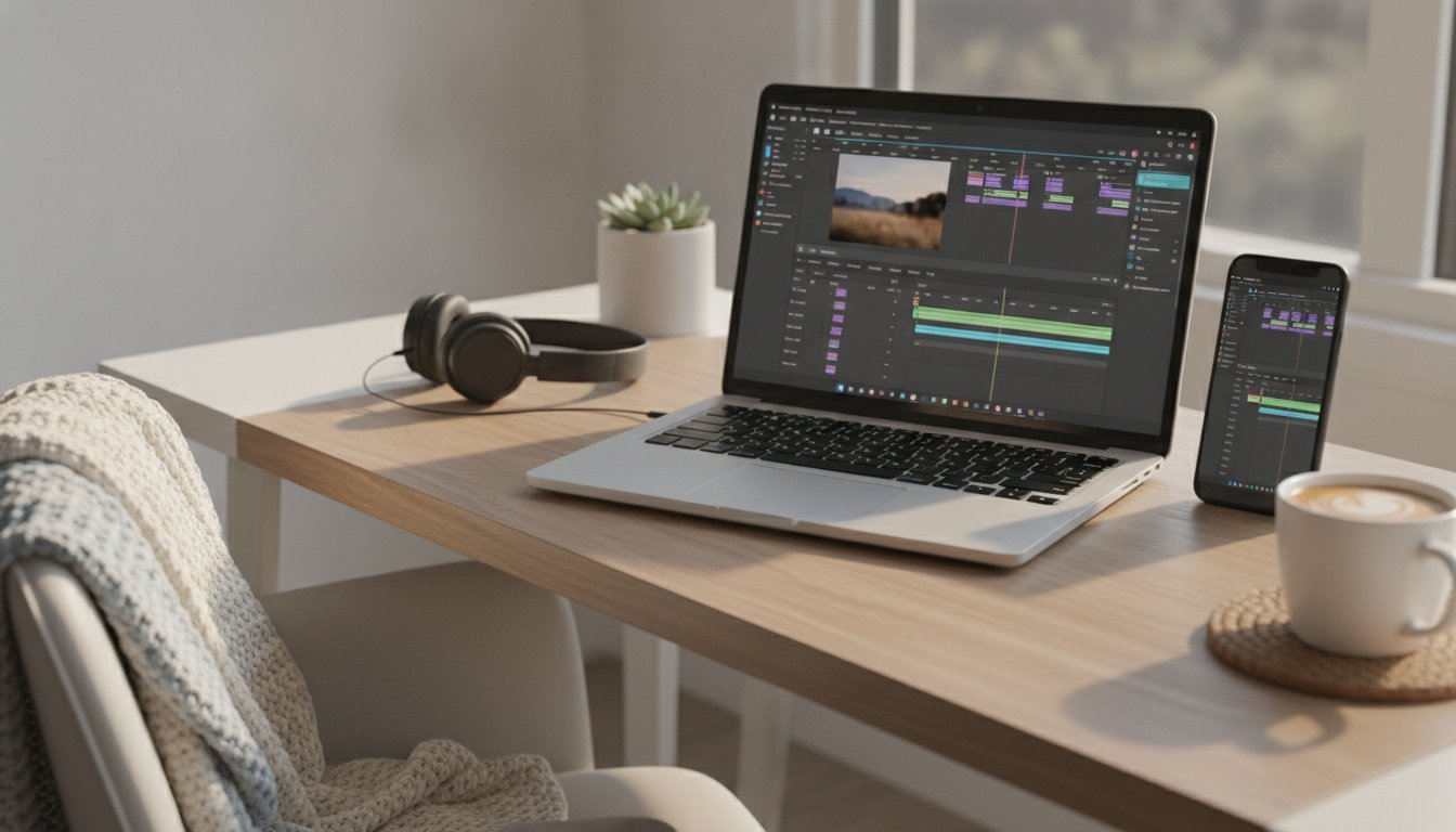 Рабочее место для нарезки видео на ноутбуке и смартфоне