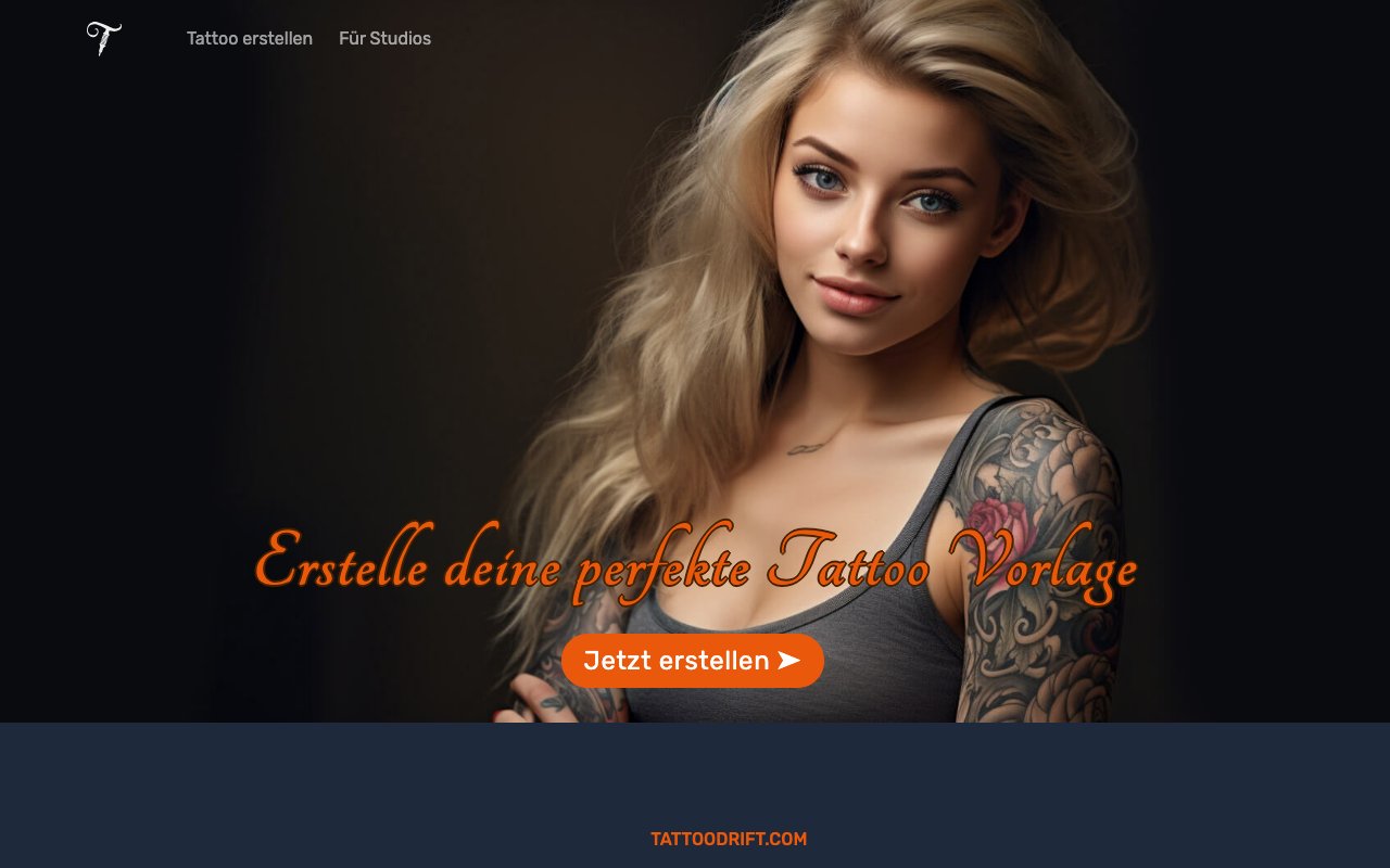 Скриншот главной страницы Tattoodrift — сервиса индивидуальной генерации эскизов тату