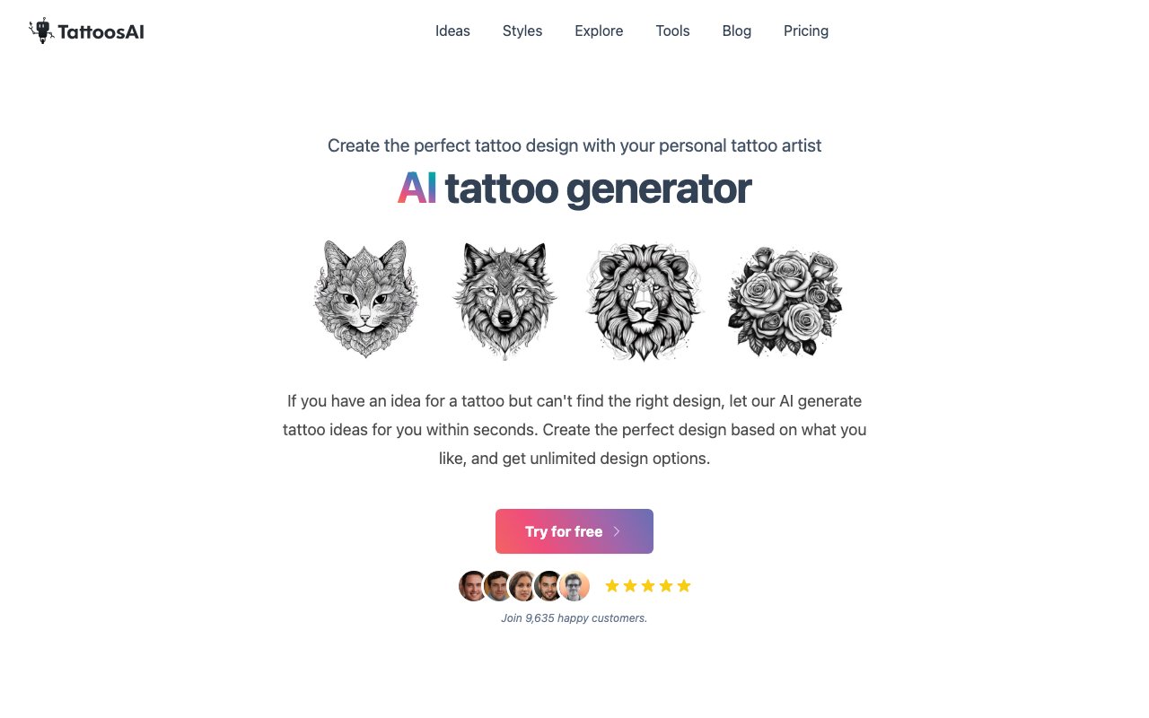 Скриншот главной страницы Tattoos AI — генератора персонализированных эскизов тату