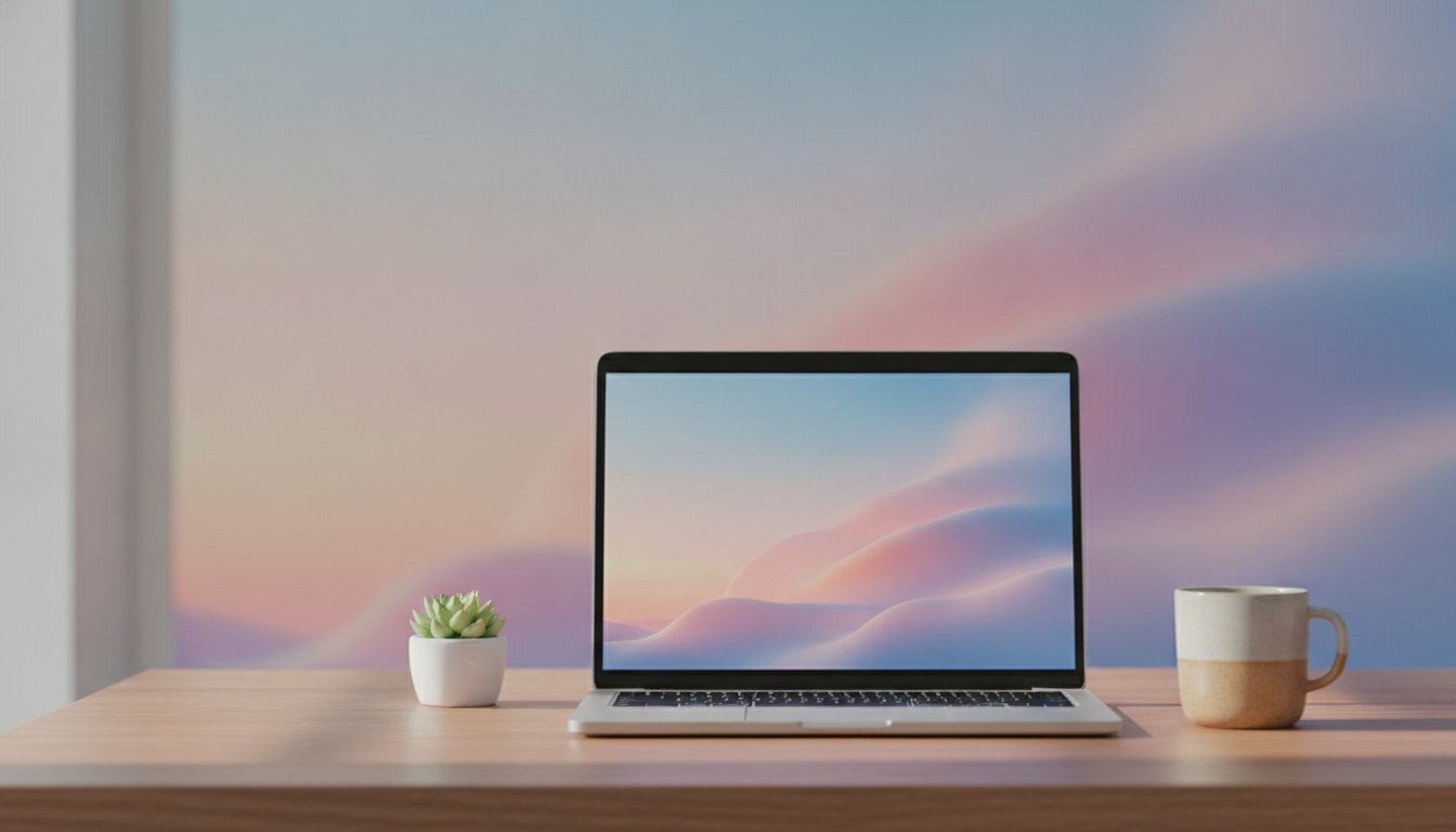 Ноутбук на рабочем столе для работы с генератором цитат