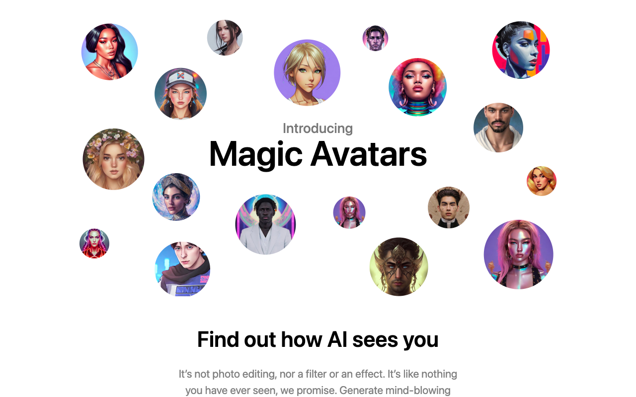 Скриншот раздела Magic Avatars в приложении Lensa — примеры аватаров разных стилей