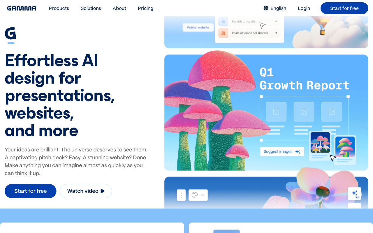 Скриншот интерфейса Gamma App для создания презентации бизнес-плана