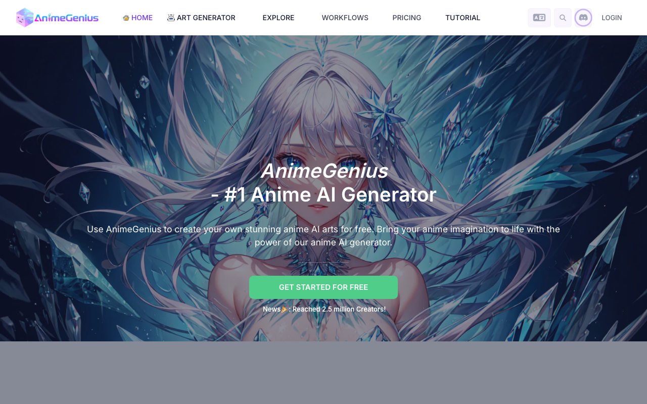 Скриншот главной страницы AnimeGenius — генератора аниме-арта