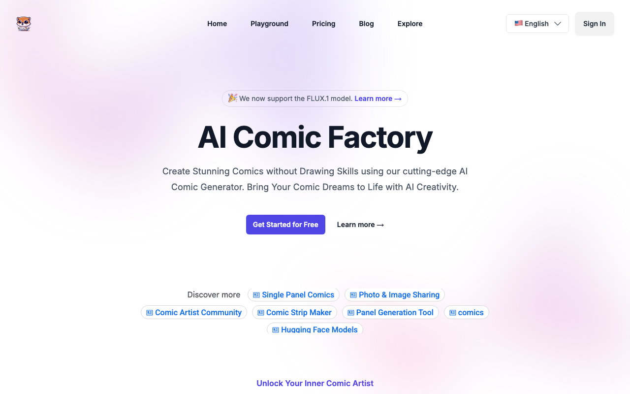 Скриншот главной страницы AI Comic Factory — генератора комиксов из текста