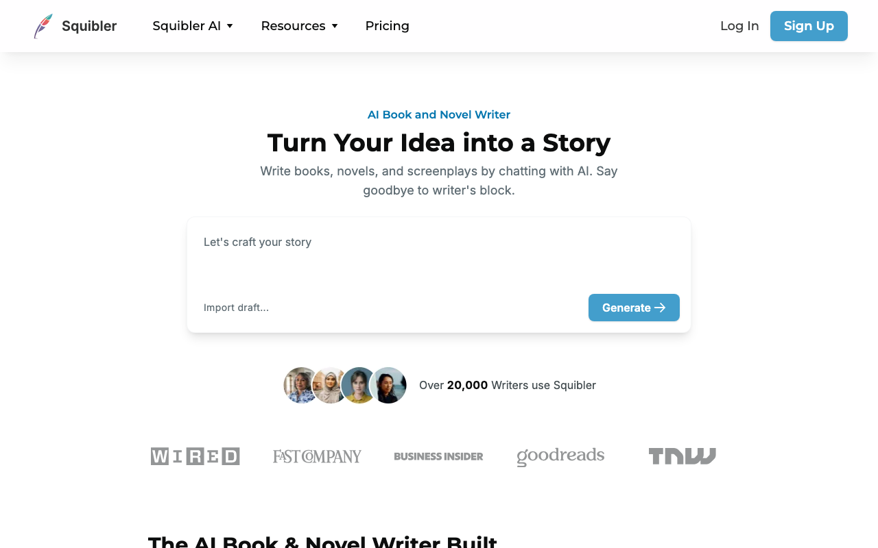 Скриншот сервиса Squibler для написания книг с помощью нейросети