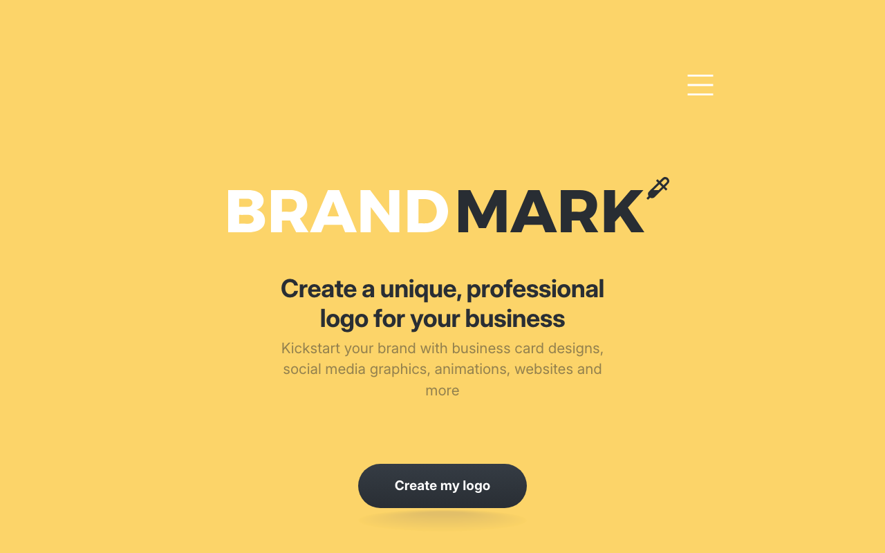 Главная страница Brandmark с заголовком «Создайте уникальный профессиональный логотип для вашего бизнеса»
