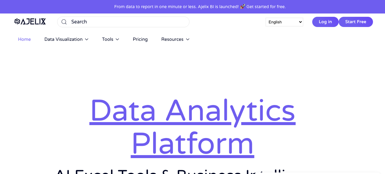 Главная страница Ajelix — платформа для аналитики данных и AI Excel Tools