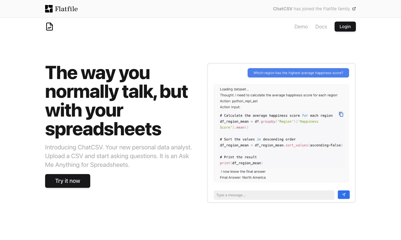 Интерфейс ChatCSV — чат с CSV-файлом и пример выполнения кода
